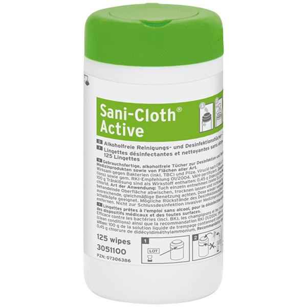 ECOLAB Sani-Cloth Active Desinfektionstücher für empfindliche Flächen 125 Tücher Dose